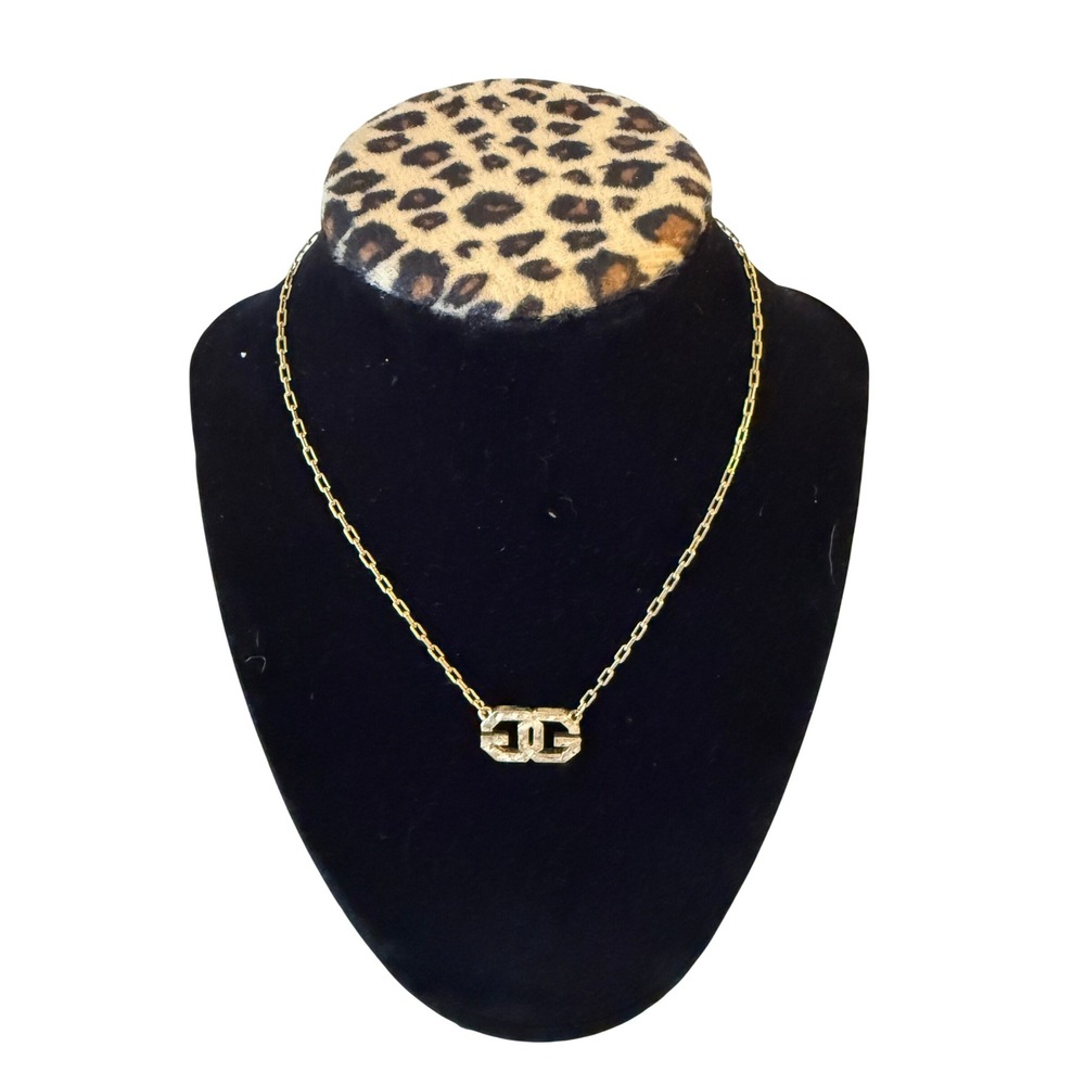 Vintage Givenchy Interlocking GG Necklace Gold Tone Chain Logo Pendant 16"